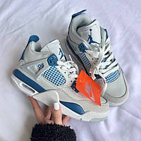 Демісезонні біло-сині жіночі шкіряні кросівки Nike Air Jordan 4 Premium INDUSTRIAL BLUE Найк аїр Джордан 4
