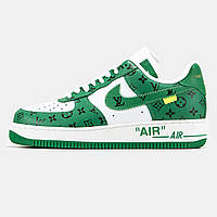 Зелені жіночі шкіряні кросівки Nike Air Force 1 Low x Louis Vuitton Демісезонні кросівки Найк Аір Форс 1
