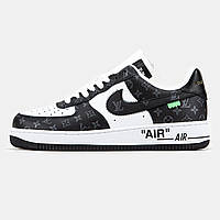 Чорні жіночі шкіряні кросівки Nike Air Force 1 Low x Louis Vuitton Демісезонні кросівки Найк Аір Форс 1