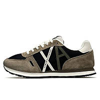Демісезонні хакі чоловічі замшеві кросівки Armani Exchange AX Khaki Black кросівки Армані Сітчасто-замшеві