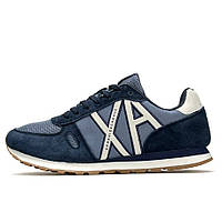 Демісезонні сині чоловічі замшеві кросівки Armani Exchange AX Navy White кросівки Армані Сітчасто-замшеві