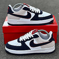 Чорні з білим замшеві чоловічі кросівки Nike Air Force 1 Демісезонні Найк аїр Форс 1