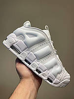 Білі шкіряні чоловічі кросівки Nike Air More Uptempo Low White Демісезонні кросівки Найк Аптемпо