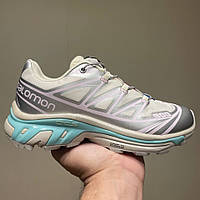 Демісезонні сірі текстильні жіночі кросівки alomon XT-6 White/Silver/Mint кросівки Саломон