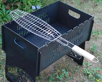 Решітка гриль для риби "Рибка" 50х27х12 см, сталь з антипригарним покриттям, дерев'яна ручка