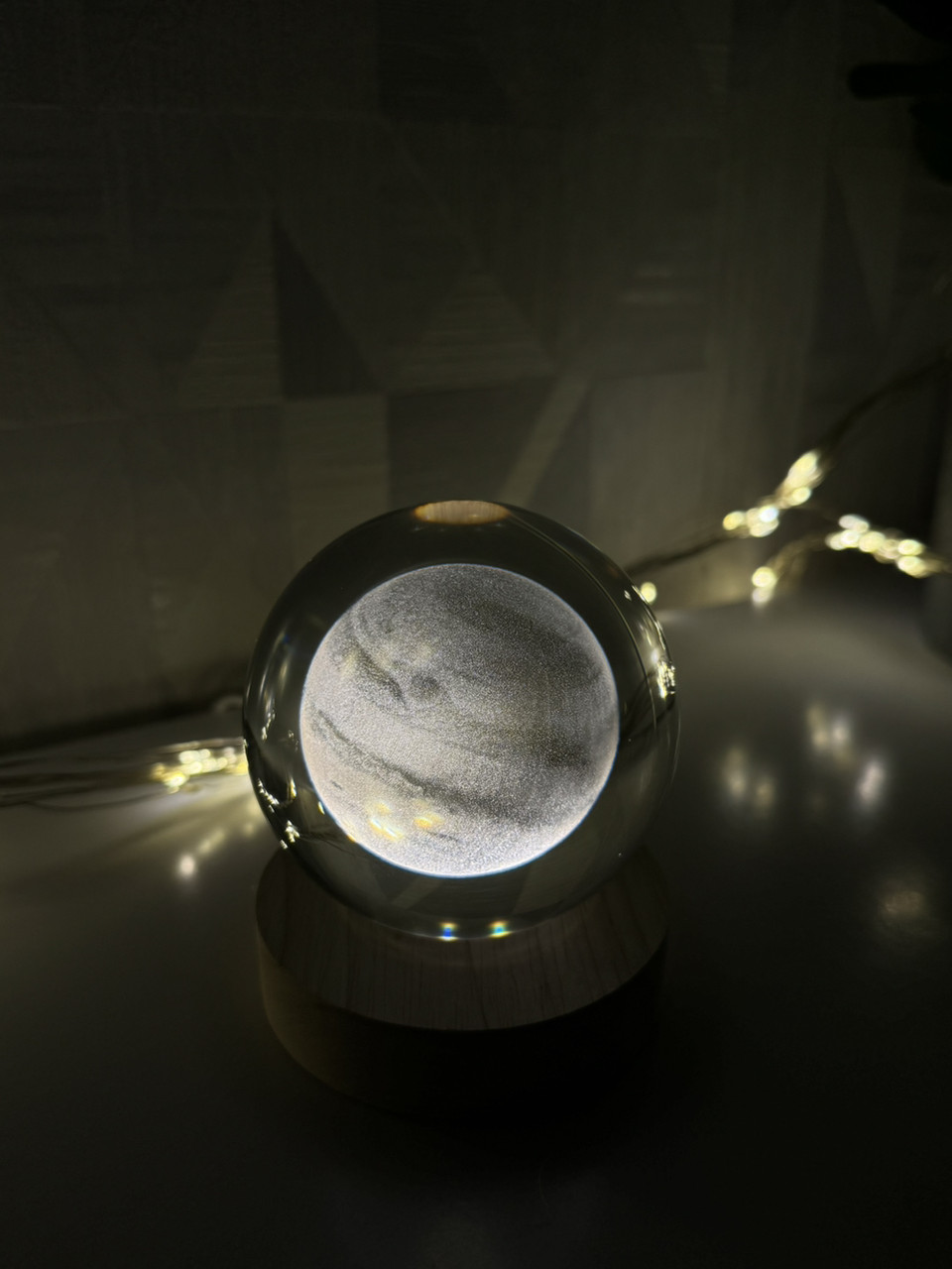 Декоративний 3D-нічник кришталева куля "Місяць" з Led підсвічуванням на 60мм, прозорий