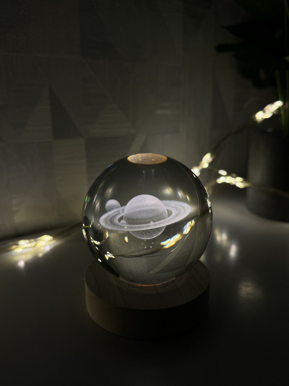 Декоративна 3D-нічник кришталева куля "Сатурн " з Led підсвічуванням на 80мм, прозора