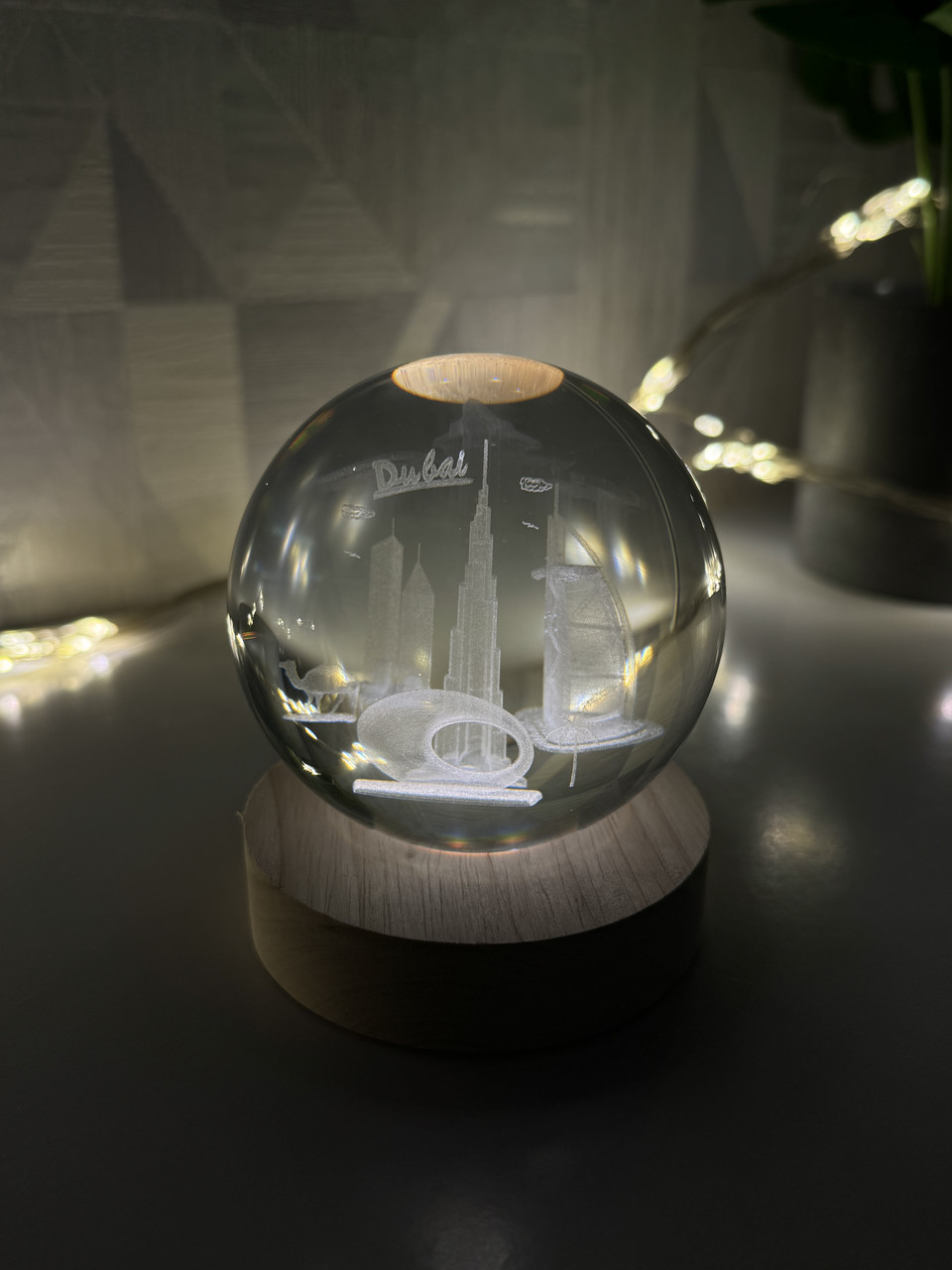 Декоративний 3D-нічник кришталева куля "Дубай" з Led підсвічуванням на 80мм, прозорий