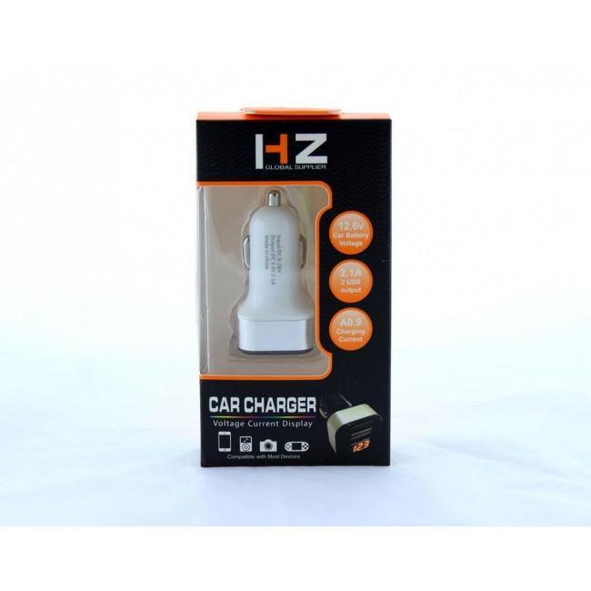 Адаптер USB прикурювач HZ CAR CHARGER 2.1 A USBx2 з вольтметром CAR USB HC1 9001 YU227