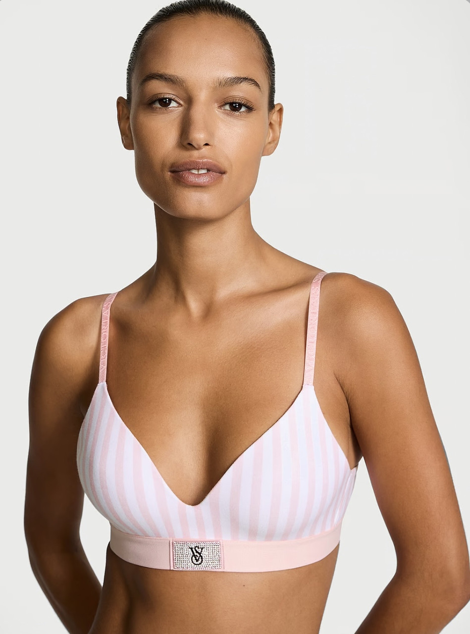 Комплект білизни в рожеву смужку зі стразами Victoria’s Secret, оригінал