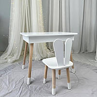 Дитячий столик і стільчик зайчик білий. Столик із шухлядою для олівців і розмальовок