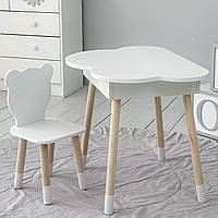Новинка! Дитячий білий столик хмаринка з нішею і стільчик ведмедик білий 65480