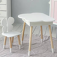 Новинка! Стол хмаринка з нішею та стілець метелик білі 27603
