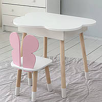 Новинка! Стол хмаринка з нішею білий та стілець метелик рожевий 69387
