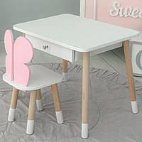 Дитячий білий столик з шухлядою і стільчик метелик рожевий 34961