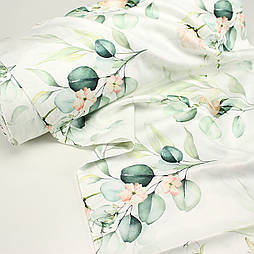 Сатин ширина 240 см " Троянди та зелений евкаліпт" № N-3449