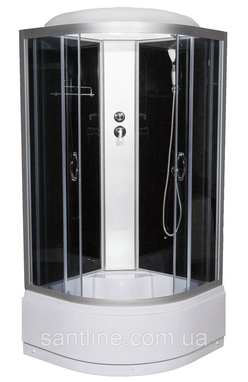 Гідромасажний бокс 90х90х215 Glory 95 чорний душовий бокс Vivia глибокий напівкруглий піддон розсувні двері, фото 1