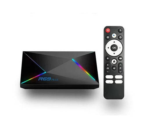 Смарт ТБ приставка Smart TV R69 Plus 4/32Gb (з голосовим керуванням, Allwinner H728, Android 14, dual band), фото 1