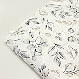 Сатин digital, ширина 240 см "Гілочки евкаліпта" сірі та бежеві на білому № F-3450, фото 8