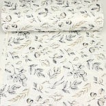 Сатин digital, ширина 240 см "Гілочки евкаліпта" сірі та бежеві на білому № F-3450, фото 7