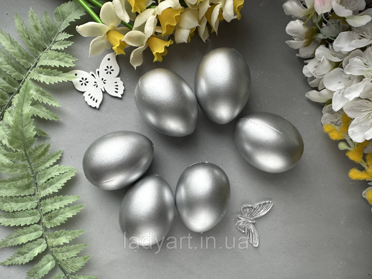 Яйце з пластику 6.5 х 4,5 см сріблясте, фото 1
