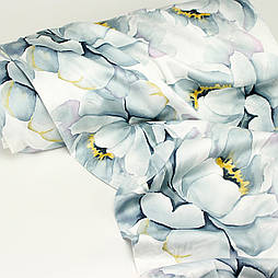Сатин digital, ширина 240 см "Півонії" джинсові на білому № F-3451