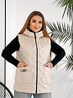 Двостороння жилетка з капюшоном /жилет батал/ молоко-беж маленька пайка арт. 369