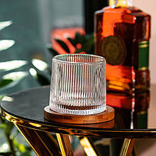 Склянка для віскі зі скла vertical strip 300 мл з бамбуковою підставкою