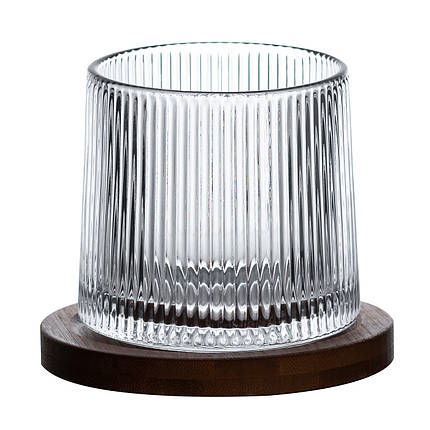 Склянка для віскі зі скла vertical strip 300 мл з бамбуковою підставкою, фото 2