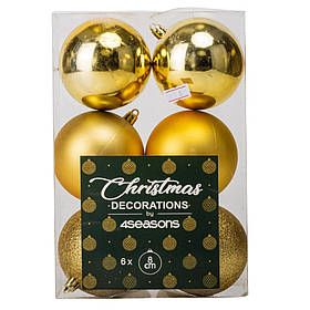 Набір ялинкових куль "Різдвяний Ритуал" (8 см * 6 шт, золотий) ELISEY