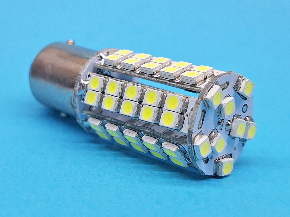 Світлодіодна лампа P21/5W BAY15D 12V 68 SMD 2835 WHITE, 2 контакта