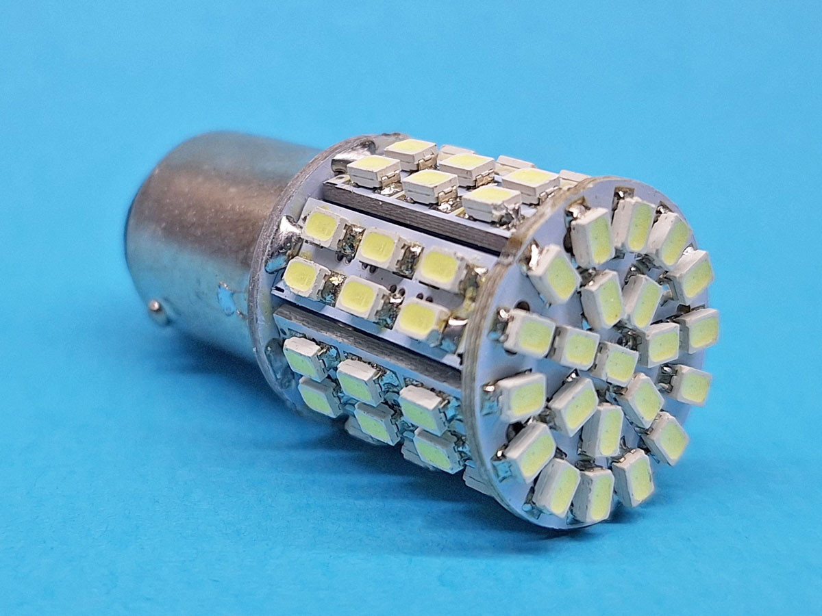 Світлодіодна лампа P21/5W BAY15D 12V 64 SMD 1206 WHITE, 2 контакта