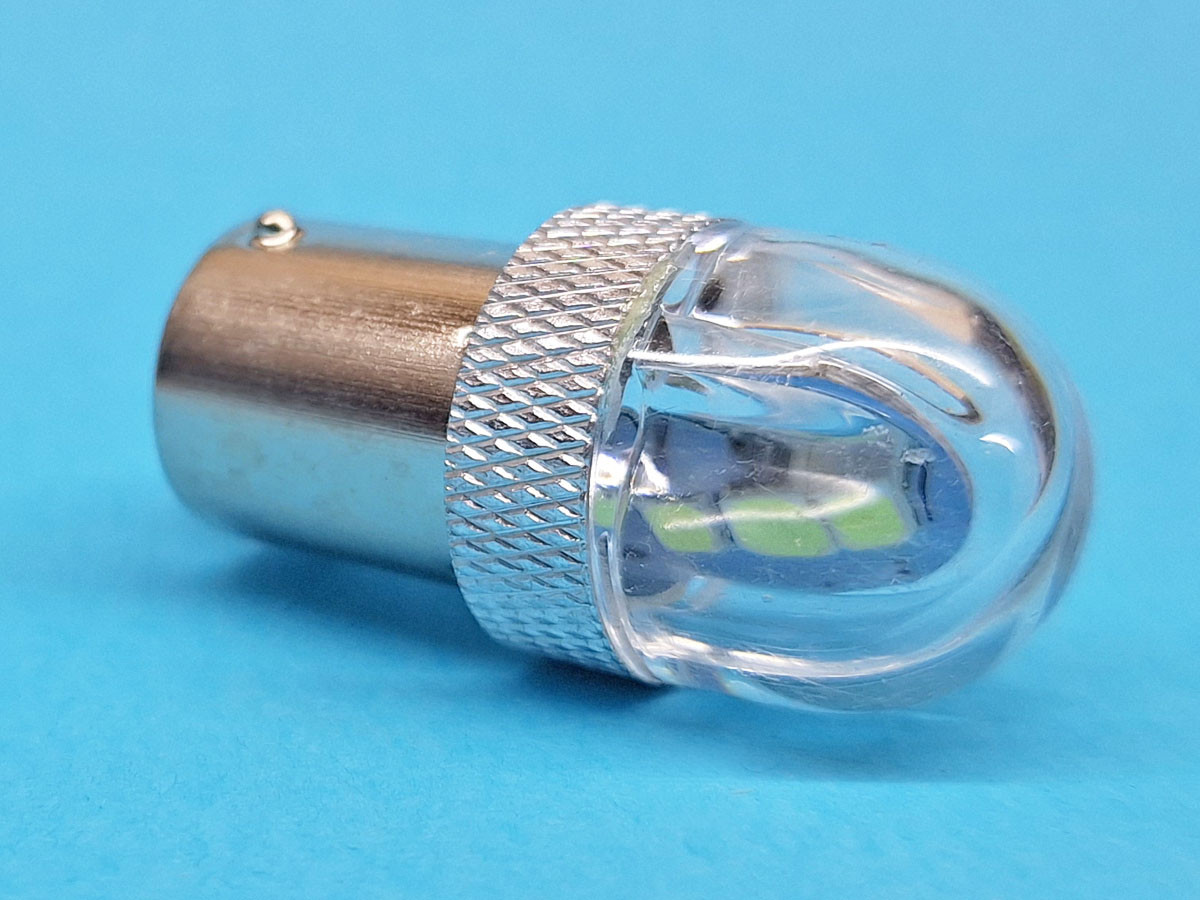 Світлодіодна лампа P21W BA15S 12V 6 SMD 3030 WHITE в прозорій колбі, 1 контакт