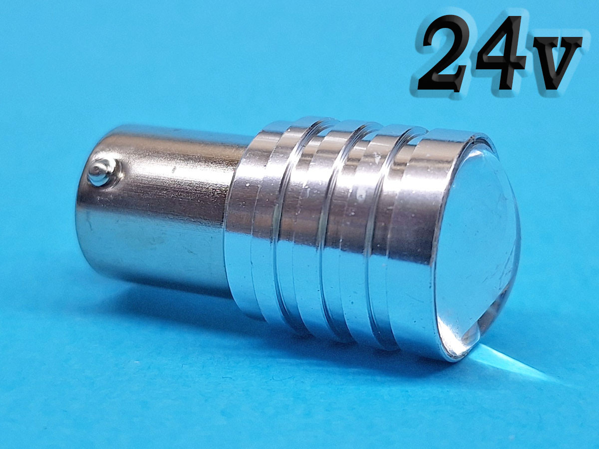 Світлодіодна лампа P21W BA15S 24V CREE 5W WHITE з лінзою, сріблястий радіатор 18мм, 1 контакт
