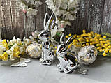 Декоративна керамічна фігурка Великодній кролик 8.7 см срібло, фото 5