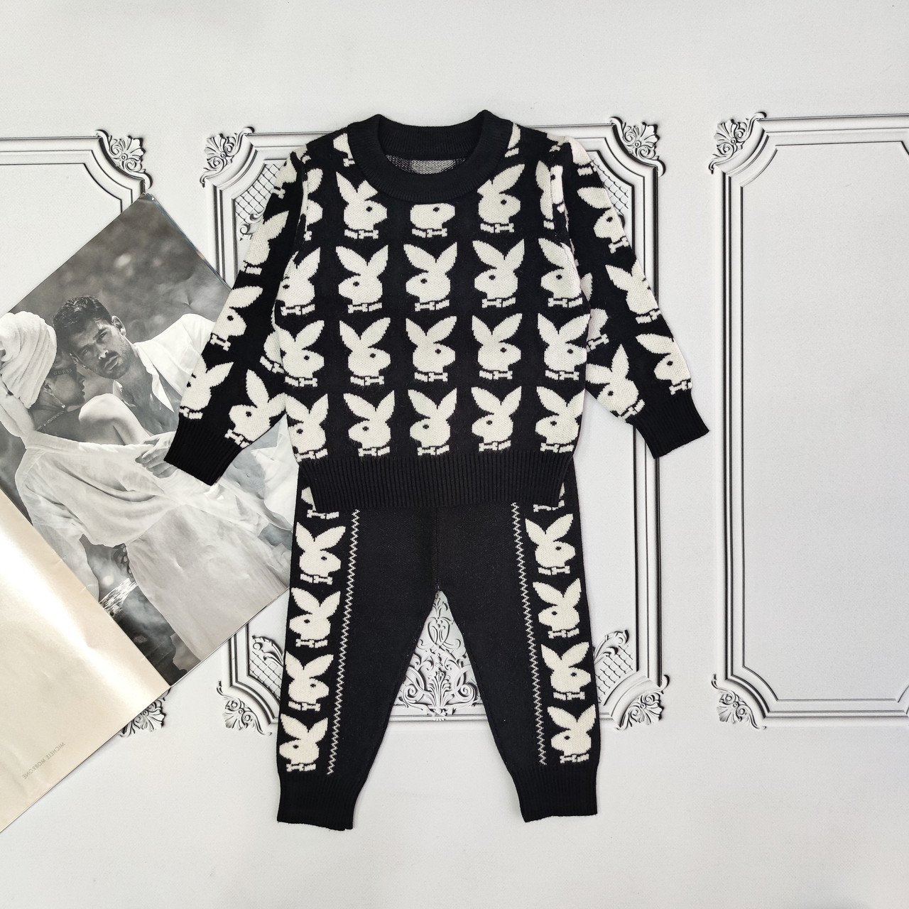 Дитячий чорний в'язаний костюм Playboy зі штанами