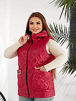 Двостороння жилетка з капюшоном /жилет батал/ бордо-чорний маленька пайка арт. 369