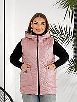 Двостороння жилетка з капюшоном /жилет батал/ пудра-мокко маленька пайка арт. 369