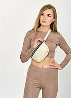 Стильна Бананка наплічна жіноча з еко-шкіри, Жіноча молочна бананка