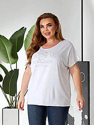 Жіноча футболка вільна розсип стразів батал 52/56