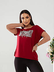 Жіноча однотонна футболка завужена до низу розмір оверсайз 50/54