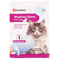 Рукавиця -серветка для миття котів Flamingo Washing Glove Cat без води
