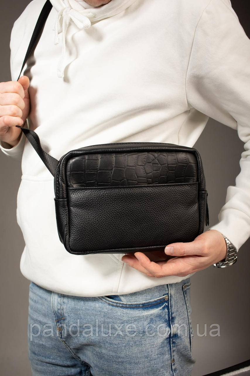 Кроссбоді, бананка із натуральної шкіри, шкіряна сумка на пояс SKILL (чорна)