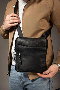 Сумка-мессенджер із натуральної шкіри, сумка через плече чоловіча SKILL (чорна)