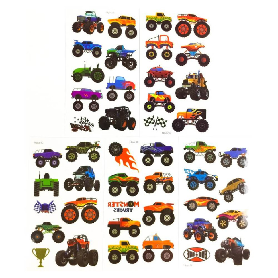 Набір дитячих тимчасових тату «Колеса-монстри №2» set-5-kids-tatto-cars-2, фото 1