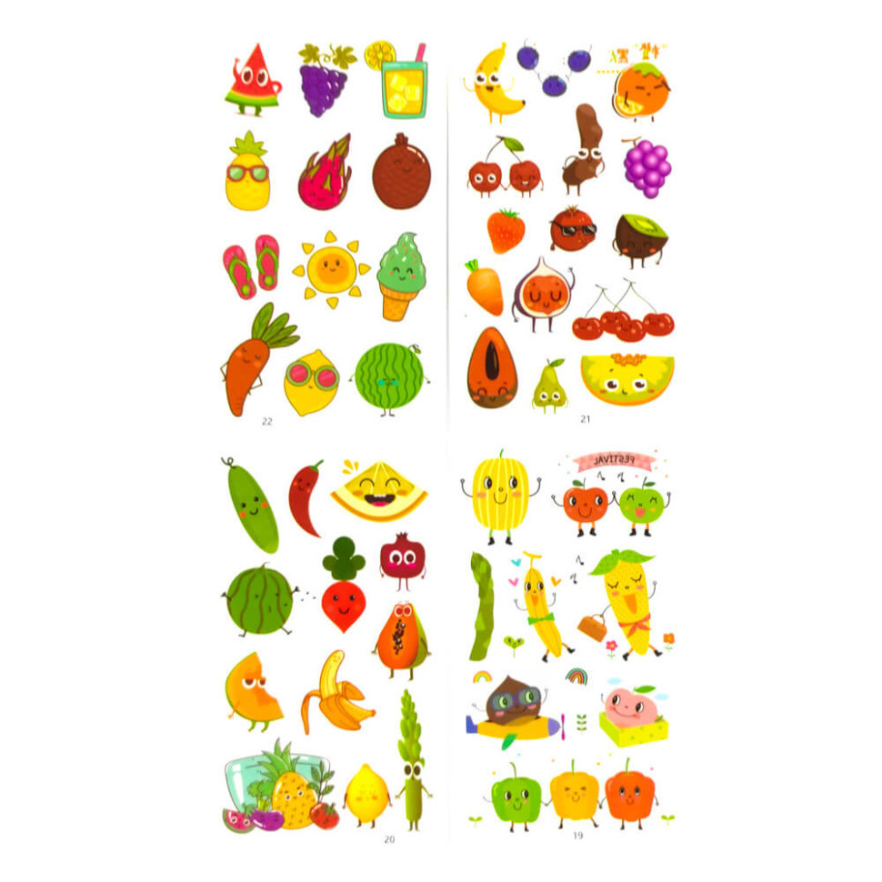 Набір дитячих тимчасових тату «Овочі та фрукти» tattoo-kids-mini-set-fruits, фото 1