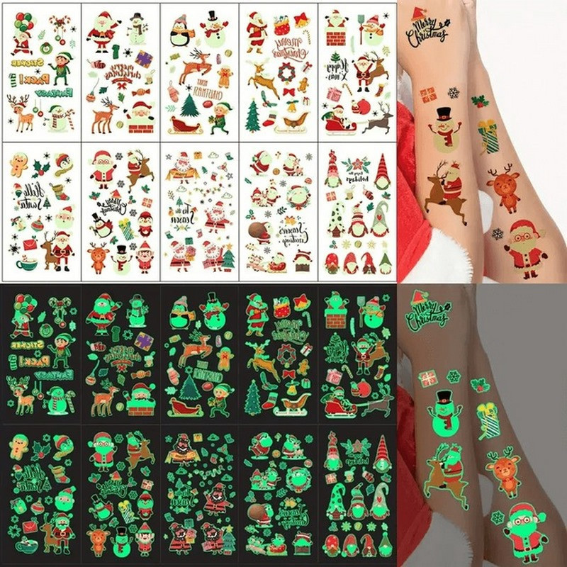 Набір тимчасових тату "Різдво №2" kids-tatto-set10-2-christmass, що світяться, 12 х 7 см, фото 1