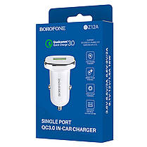 Автомобільний зарядний пристрій BOROFONE BZ12A single port QC3.0 with Micro-USB cable 18W White, фото 3