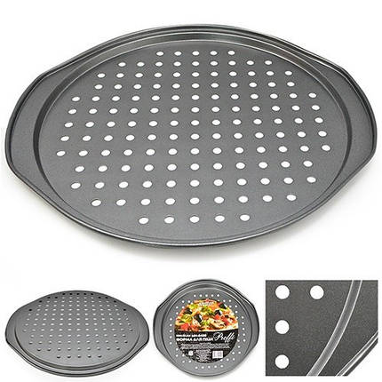 Форма для піци з дірочками Proffi d33х35.5х1.5см MH-0495 вуглецева сталь, фото 1