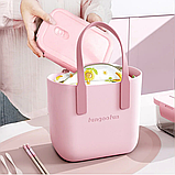 Сумка жіноча шопер силіконова на плече водонепроникна сумочка з підкладкою на блискавці Fungoofun, рожева, фото 3